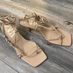 Zara nude cream tie up heels size 41